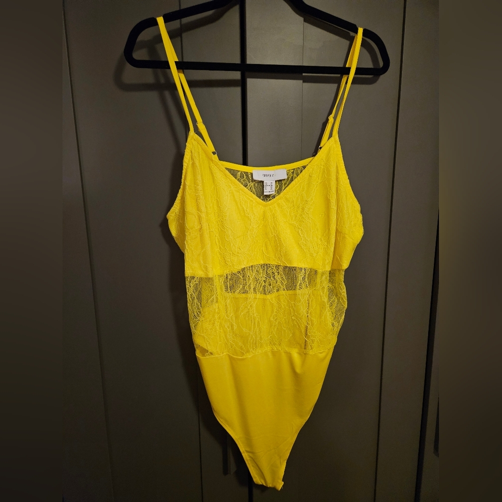 Forever 21 Yellow Lace Overlay Bodysuit